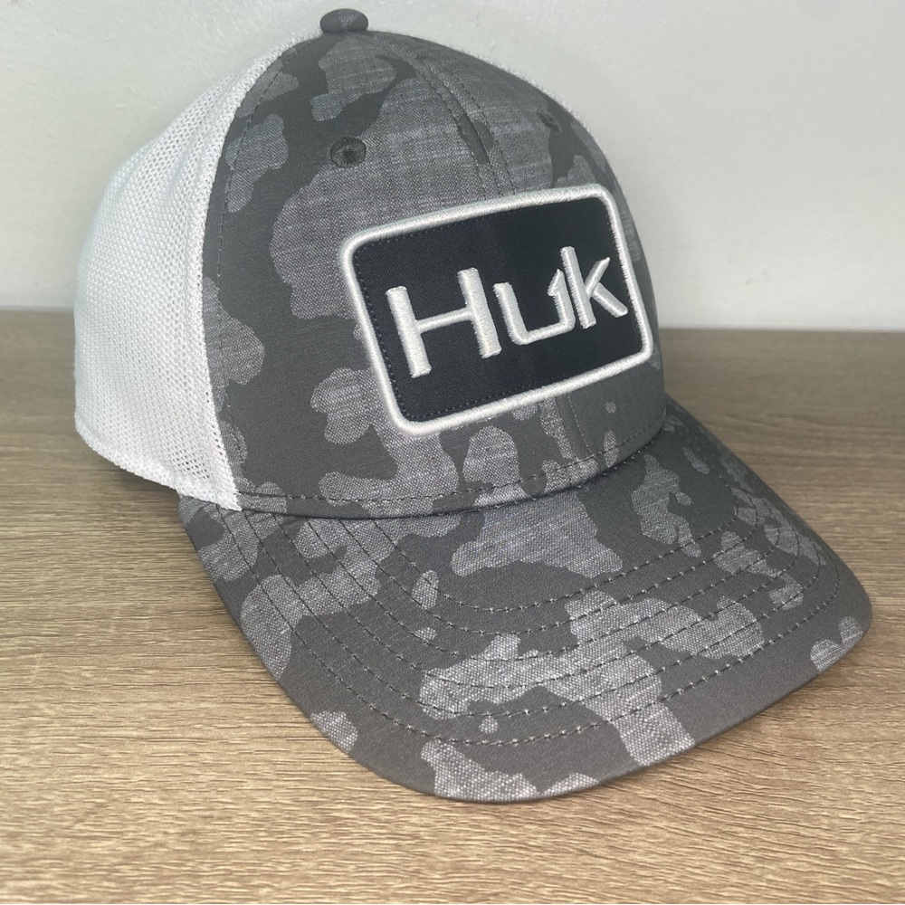 Huk Fishing Performance Hat Mens L-XL Mesh Black Gray White Polyester Spandex - Picture 9 of 16